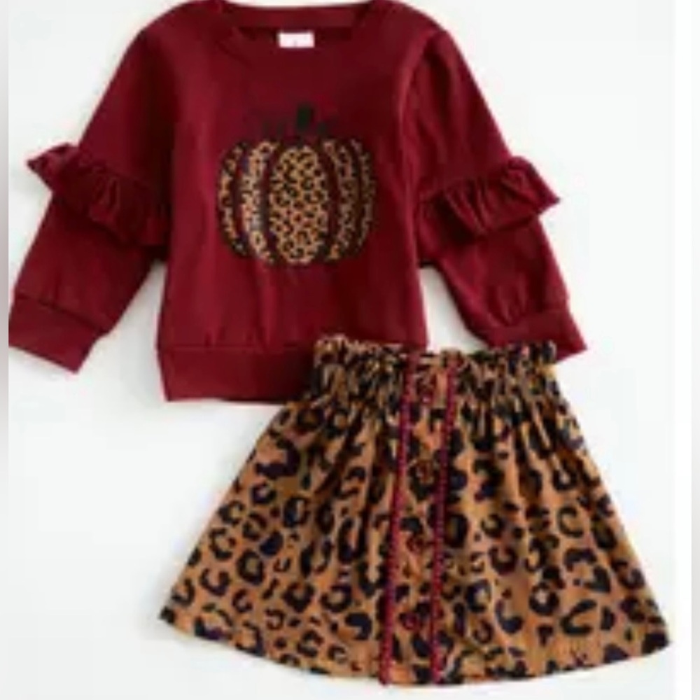 🎀 HOST PICK!! NEW Leopard Print Girls Pumpkin Skirt Set Size 3 - Picture 1 of 3